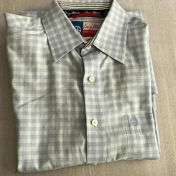 [50]George Strait/Wrangler Cowboy Cut Collection Blue/ White Pattern Dress Shirt - Picture 1 of 7